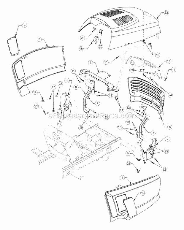 Grille, Hood And Side Panels Diagram and Parts List for LT2138 13A-214F710 Cub Cadet Lawn Tractor